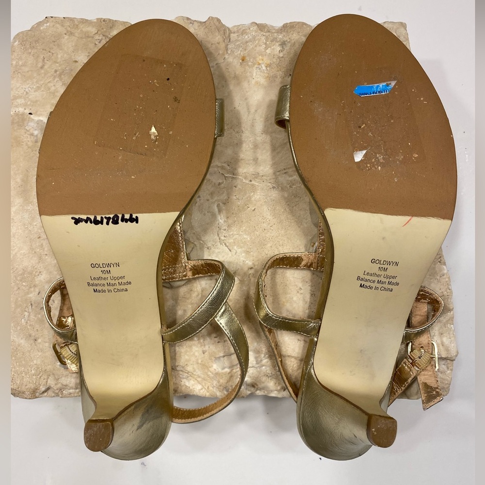 Steve Madden Goldwyn Metallic Gold Sandal Heels Sz 10 - Picture 11 of 13